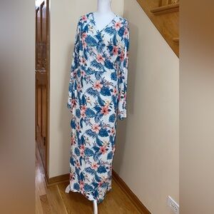 Women’s Maxi Long Sleeves Dress Plus Size XXL Wrap Around Floral Print NEW
